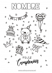 Dibujo libre Llevar Tarta Regalos Cumpleaños Globos Animales Dibujos intermedios para colorear Mensaje de feliz cumpleaños (inglés) Animales del bosque