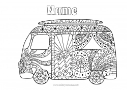 Coloring to customize Summer Truck Vehicles Complex coloring pages Surf Van Trucks and utility vehicles Cars, vans, and motorhomes Nautical sports