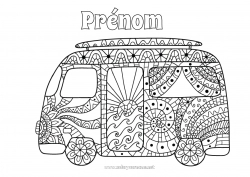 Dessin gratuit Été Camion Véhicules Coloriages complexes Surf Van Camions et véhicules utilitaires Voitures, vans et camping-cars Sports nautiques