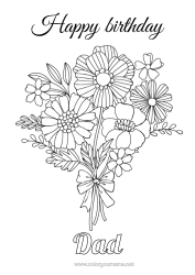 Free colouring Flowers Happy birthday