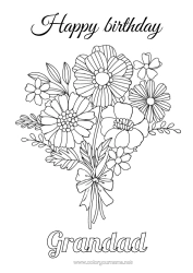 Free colouring Flowers Happy birthday