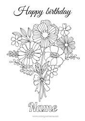 Free colouring Flowers Happy birthday