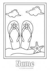 Free drawing Beach Flip flops Easy coloring pages Starfish Marine or aquatic animals