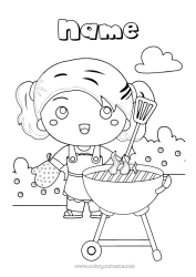 Colouring to customise Girl Food Child Intermediate Colouring Sheets Barbecue