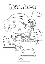 Colorear para personalizar Chica Alimento Niño Dibujos intermedios para colorear Barbacoa