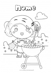 Desenho grátis Menina Comida Criança Colorações Intermediárias Churrasco