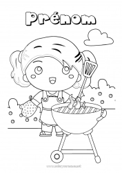 Dessin gratuit Fille Nourriture Enfant Coloriages intermédiaires Barbecue