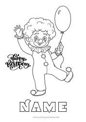 Free colouring Birthday Clown Easy colouring pages Happy birthday message Circus
