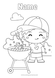 Colouring to customise Boy Food Child Intermediate Colouring Sheets Barbecue