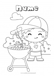 Free coloring Boy Food Child Intermediate coloring pages Barbecue