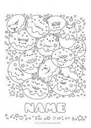 Free drawing Cute Cake Kawaii Donuts Treats Intermediate coloring pages