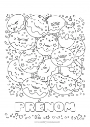 Coloriage gratuit Mignon Gâteau Kawaii Donuts Gourmandises, sucreries Coloriages intermédiaires