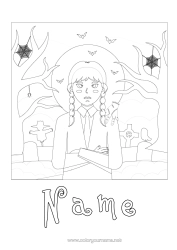 Free colouring Cemetery Halloween Girl The Addams Family