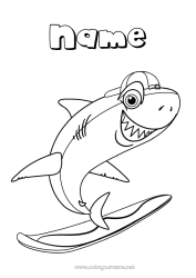 Colouring to customise Sport Animal Intermediate Colouring Sheets Shark Surfing Marine Or Aquatic Animals Water Sports