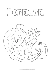 Gratis farvelægning Kawaii Mad Ananas Frugter Vandmelon Banan