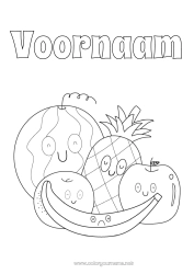 Kleurplaat aanpassen Kawaii Voedsel Ananas Fruit Watermeloen Banaan