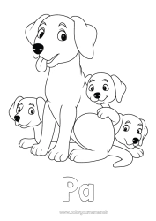 Kleurplaat voor kinderen Papa Mama Hond Kind Dier Honden en katten Dierenfamilie Dierenbaby