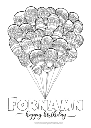 Gratis teckning Födelsedag Mandala Ballonger Komplexa målarbilder Grattis på födelsedagen!