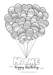 Free colouring Birthday Mandala Balloons Complex colouring pages Happy birthday message