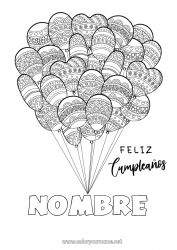 Dibujo libre Cumpleaños Mandala Globos Dibujos complejos para colorear Mensaje de feliz cumpleaños (inglés)