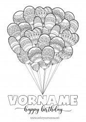 Malvorlage anpassen Geburtstag Mandala Luftballons Komplexe Ausmalbilder Alles Gute zum Geburtstag (Französisch) Nachricht