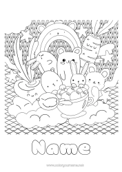 Free colouring Cute Rabbit Animal Rainbow Zentangle Forest animals