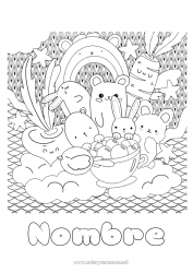 Dibujo libre Kawaii Conejo Animales Arcoíris Zentangle Animales del bosque