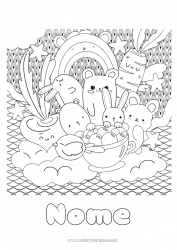 Desenho grátis Kawaii Coelho Animal Arco-íris Zentangle Animais da floresta