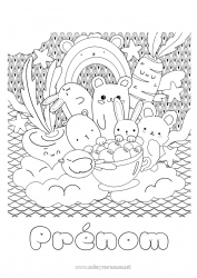 Coloriage gratuit Kawaii Lapin Animal Arc en ciel Zentangle Animaux de la forêt