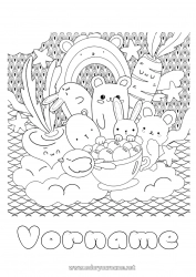 Kostenlose Malvorlage Kawaii Hase Tier Regenbogen Zentangle Waldtiere