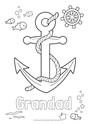 Free colouring Summer Fish Intermediate colouring sheets Marine or aquatic animals Marine anchor Boat Bar