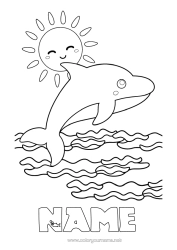 Free colouring Sea Animal Dolphin Intermediate colouring sheets Marine or aquatic animals Waves