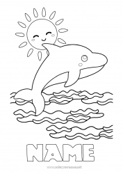 Free drawing Sea Animal Dolphin Intermediate coloring pages Marine or aquatic animals Waves