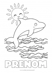 Dessin gratuit Mer Animal Dauphin Coloriages intermédiaires Animaux marins ou aquatique Vagues