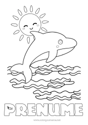 Pagină de colorat gratuită Mare Animal Delfin Colorează intermediare Animale marine sau acvatice Valuri