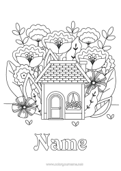 Free colouring Flowers Spring House Intermediate colouring sheets