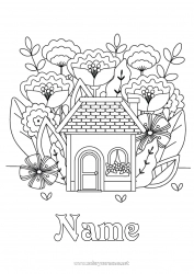 Free coloring Flowers Spring House Intermediate coloring pages