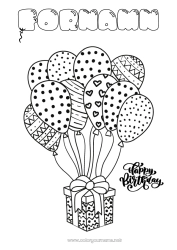 Gratis teckning Gåvor Födelsedag Ballonger Mellannivå färgläggningar Grattis på födelsedagen!