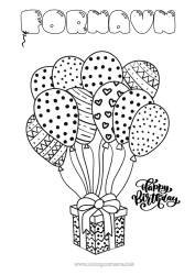 Gratis tegning Gaver Bursdag Ballonger Mellomliggende fargelegginger Gratulerer med dagen!
