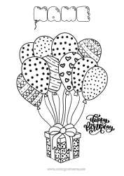Free colouring Gifts Birthday Balloons Intermediate colouring sheets Happy birthday message