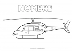 Colorear para personalizar Vehículos Policía Helicóptero Vehículos de policía Vehículos aéreos Vehículos de rescate y emergencia Policía Profesiones de Seguridad