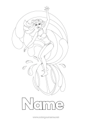 Colouring to customise Sport Girl Summer Intermediate Colouring Sheets Surfing Water Sports