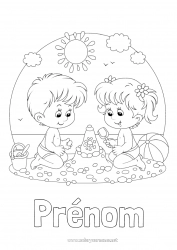 Coloriage gratuit Fille Garçon Été Plage Enfant