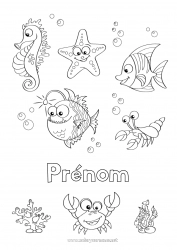 Coloriage gratuit Mignon Été Mer Poisson Animaux marins ou aquatique