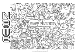 Free colouring Art Birthday Cute Symbols Complex colouring pages