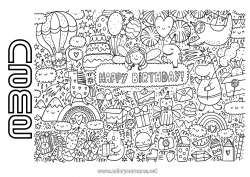 Free coloring Art Birthday Kawaii Symbols Complex coloring pages