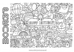 Coloriage gratuit Art Anniversaire Kawaii Symboles Coloriages complexes