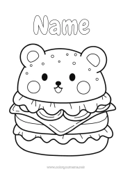 Coloring to customize Cute Kawaii Food Easy coloring pages Hamburger