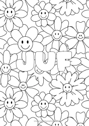 Gratis kleurplaat Bloemen Mandala Lente Gedecoreerde naam Complex Kleurplaten Decoratieve achtergrond