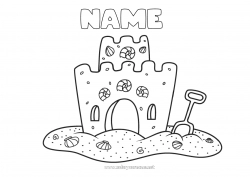 Free drawing Summer Beach Sea Shell Easy coloring pages Marine or aquatic animals Sandcastle